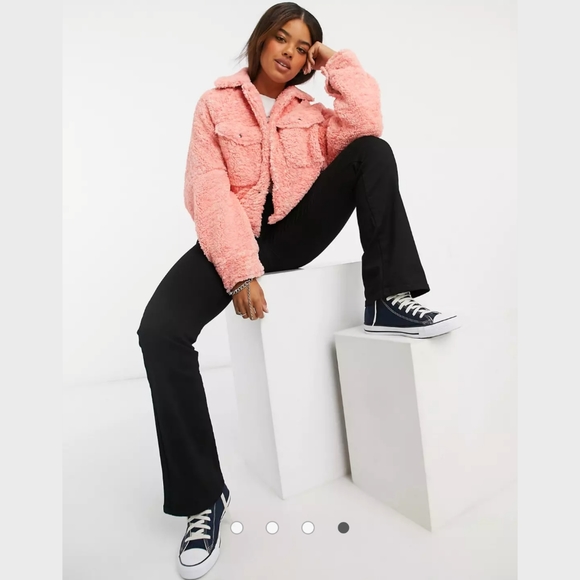 Free People Teddy Faux Fur Swing Cozy Jacket Melon Pink Coral sz XS - Picture 6 of 11